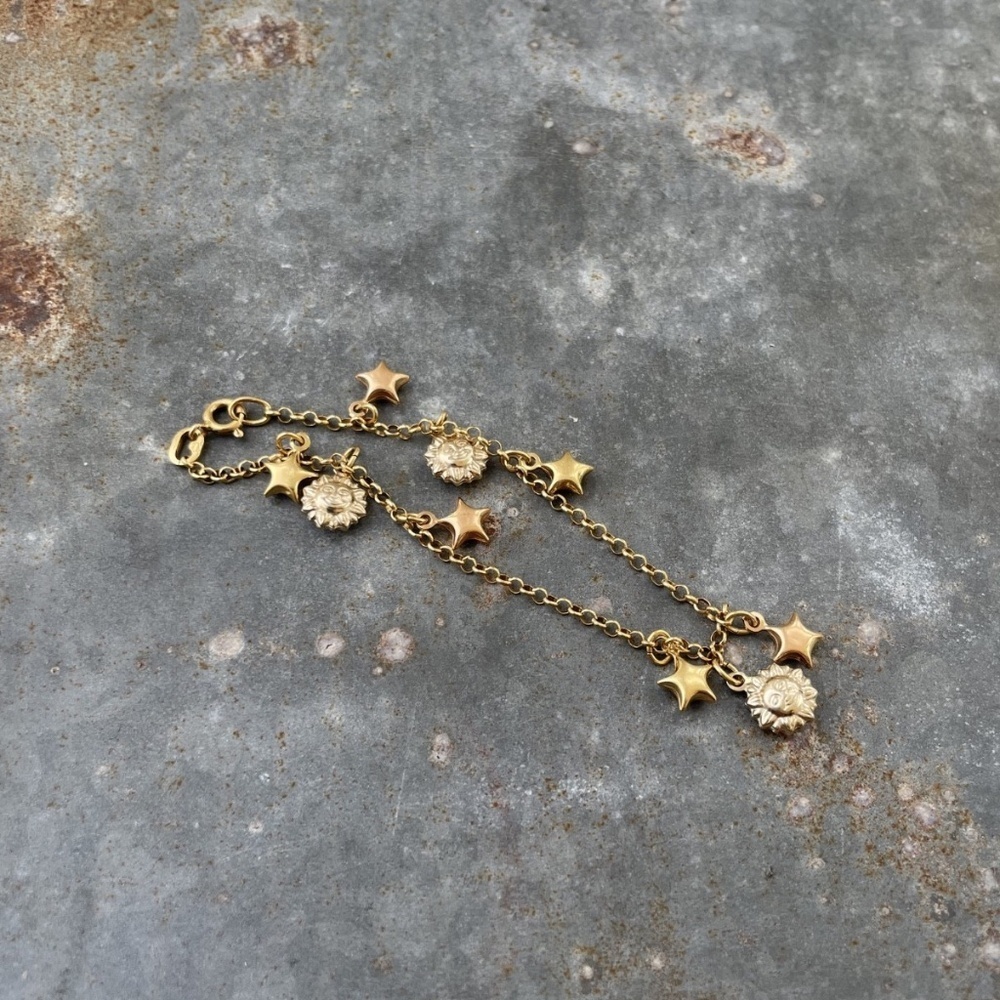 Vintage 18k Yellow Gold Celestial Charm Bracelet Sun Star 6.73g Italy - Picture 4 of 5